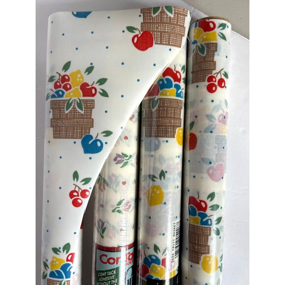 Lot Vintage Shelf Liners Con-Tact & Rubbermaid Fruit Basket Floral NOS - Picture 1 of 5